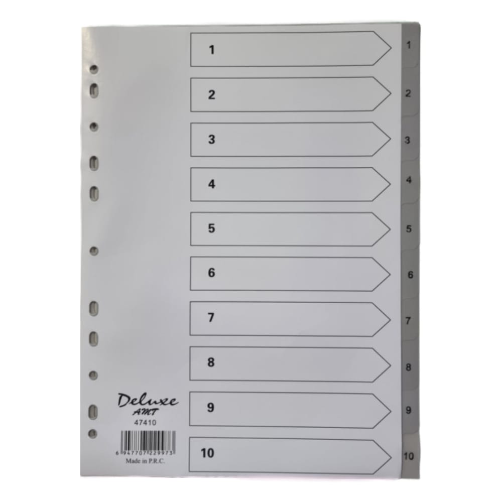 Deluxe Divider Plastic PVC Grey A4 with numbers 1-10