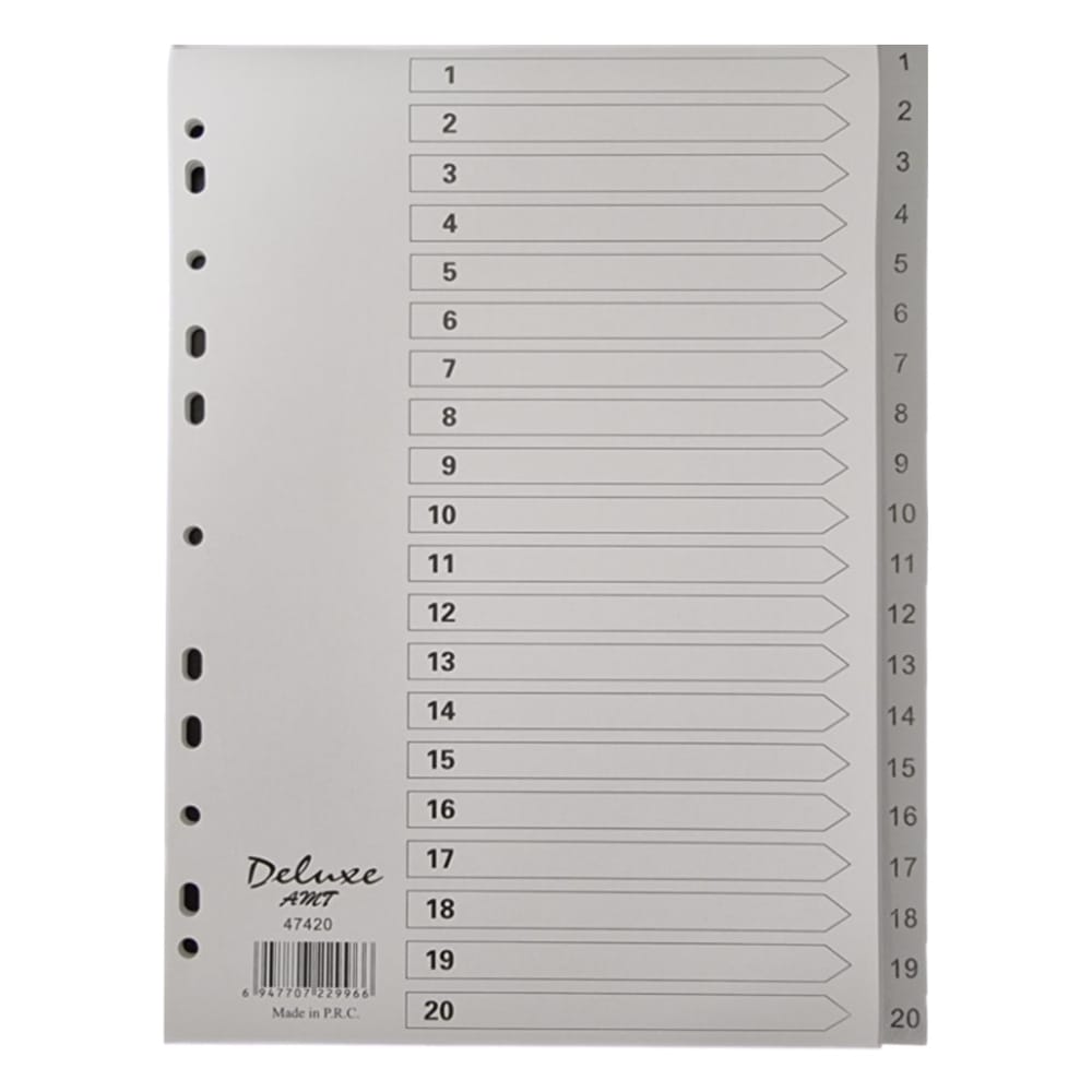 Deluxe Divider Plastic PVC Grey A4 with numbers 1-20