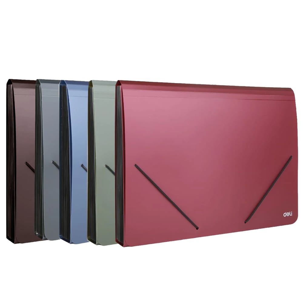 deli Expanding File A4 with elastic fastener, 12 pockets, Assorted Colors - Deli