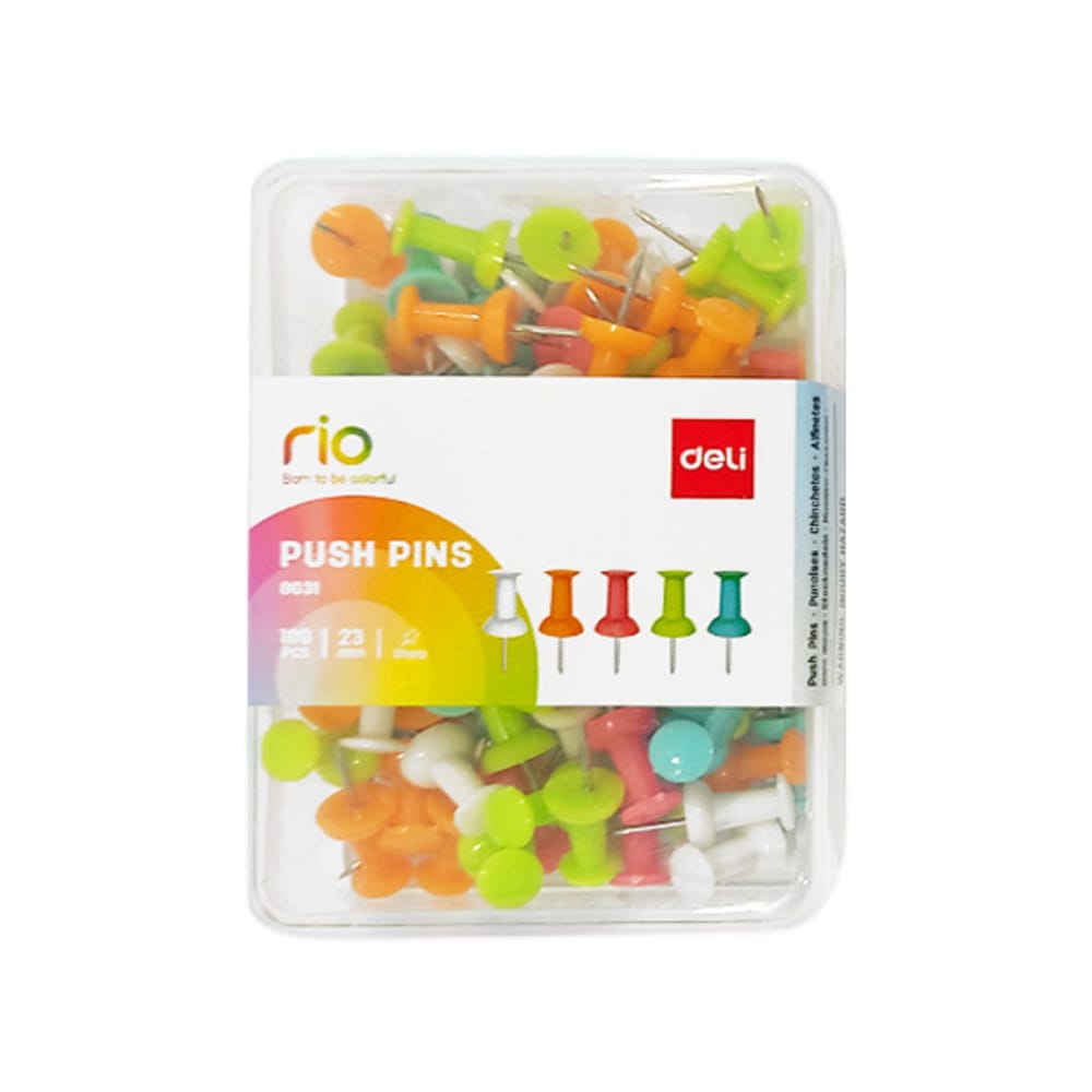 deli Push Pins, 100/pack, Assorted Colors - Deli