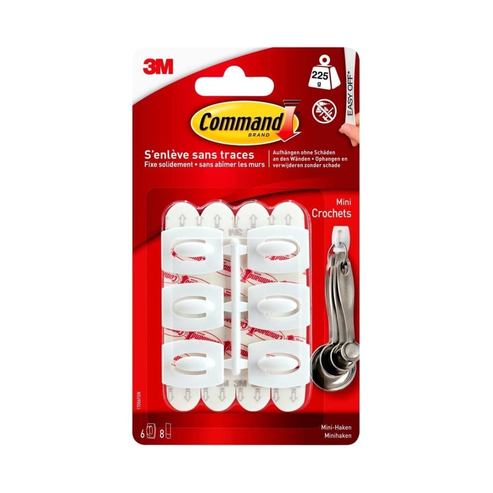 3M Command Mini Hooks, 6/pack, White - 3M