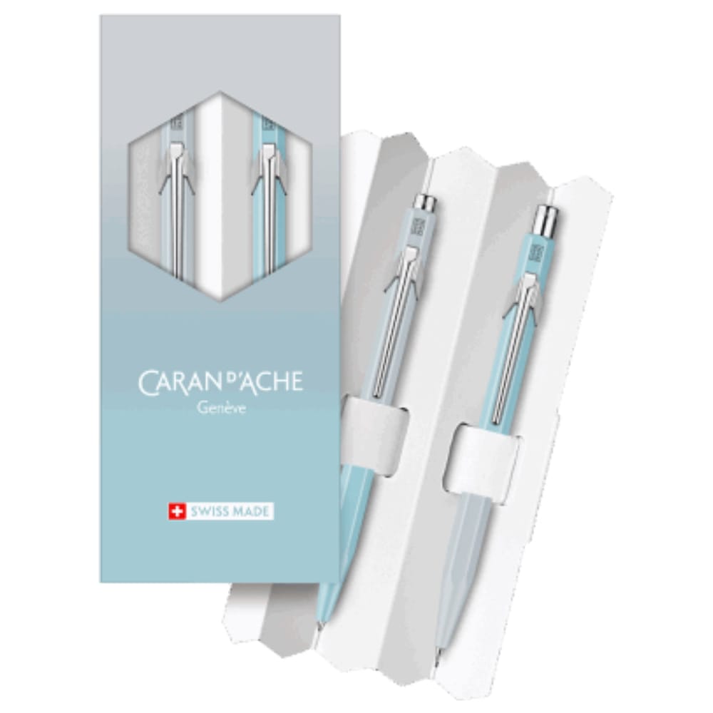 CARAN d'ACHE 849 Ballpoint Pen & 844 Mechanical Pencil Metal, Blue Lagoon Set - Special Edition - Caran d'Ache