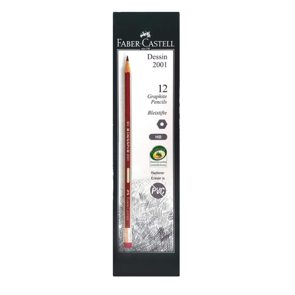 Faber Castell Dessin 2001 Graphite HB Pencil with Eraser Tip, 12/box