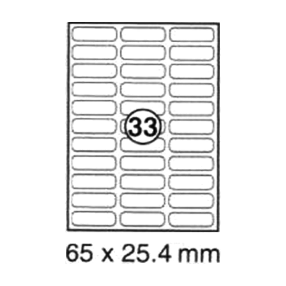 xel-lent 33 labels/sheet, rounded corners, 65 x 25.4 mm, 100 sheets/pack, White